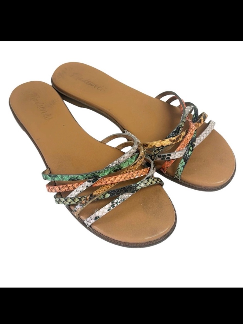 MADEWELL Crisscross Slide Sandals Snake Embossed Leather Size 8